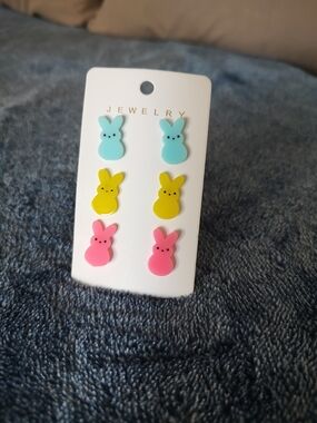 Source Unknown Pastel Bunny Stud Earring Set - Blue, Yellow & Pink